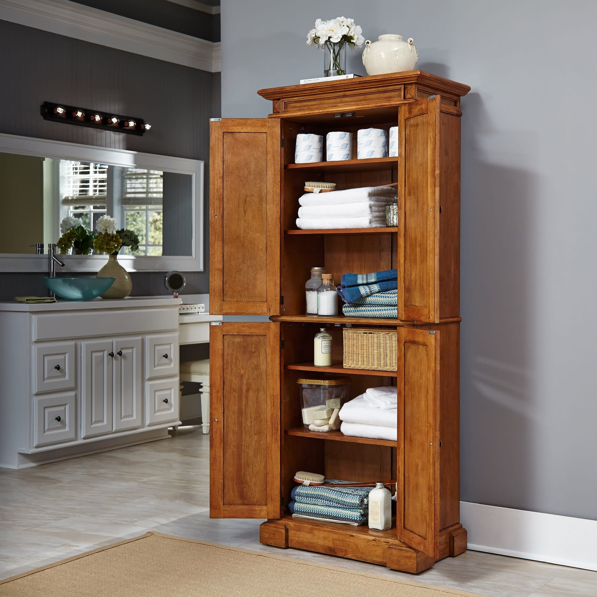 Home Styles Americana Solid Hardwood Cottage Oak Finish Pantry Cabinet