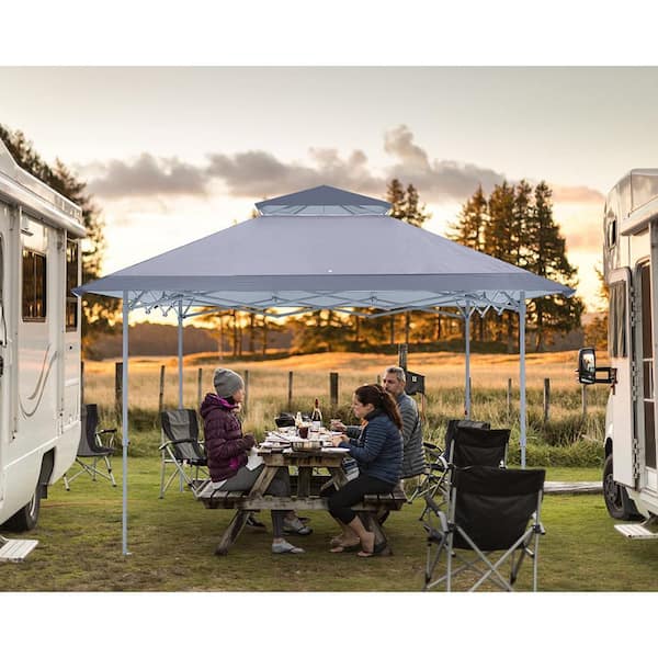 13 ft. x 13 ft. Gray Pop-Up Canopy Tent Outdoor Gazebo Double Roof with Eaves