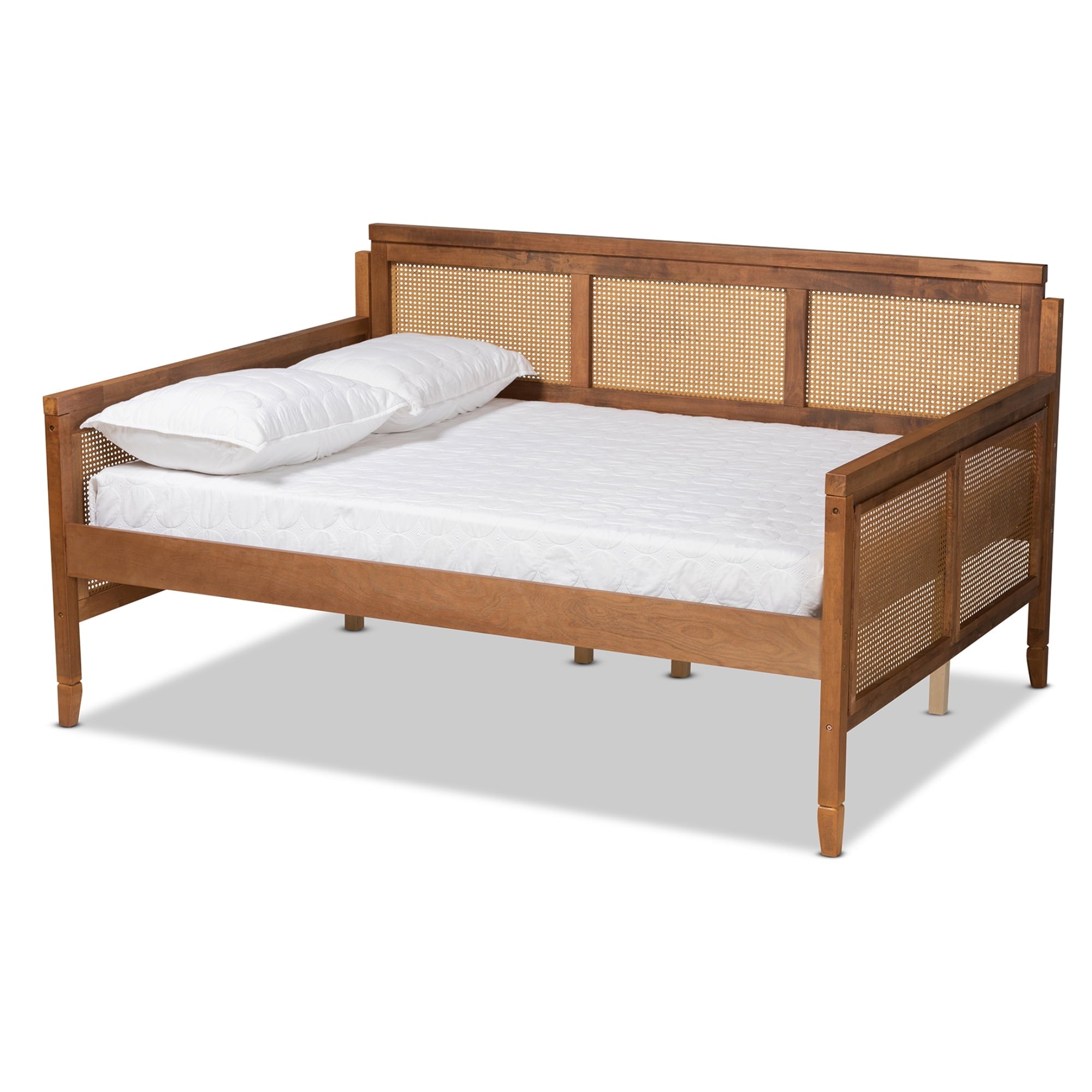 Baxton Studio Toveli Vintage French Inspired Ash Walnut Finished Wood and Synthetic Rattan Full-Size Daybed