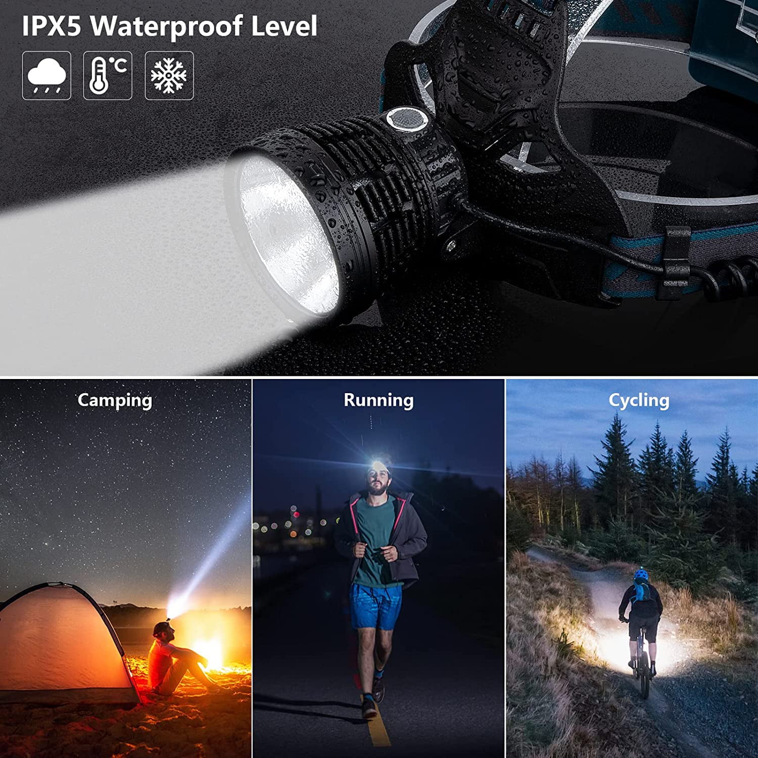 LED Rechargeable Headlamps for Adults, 90000 Lumen Super Bright Headlamp Flashlight 90°Adjustable 4 Modes IPX5 Waterproof USB Rechargeable Head Lamp for Camping Running Hunting Cycling Climbing Hiking