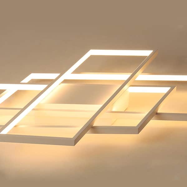 43.3 in. 1-Light Modern White Selectable LED Square Acrylic Dimmable Flush Mount Ceiling Light with Remote