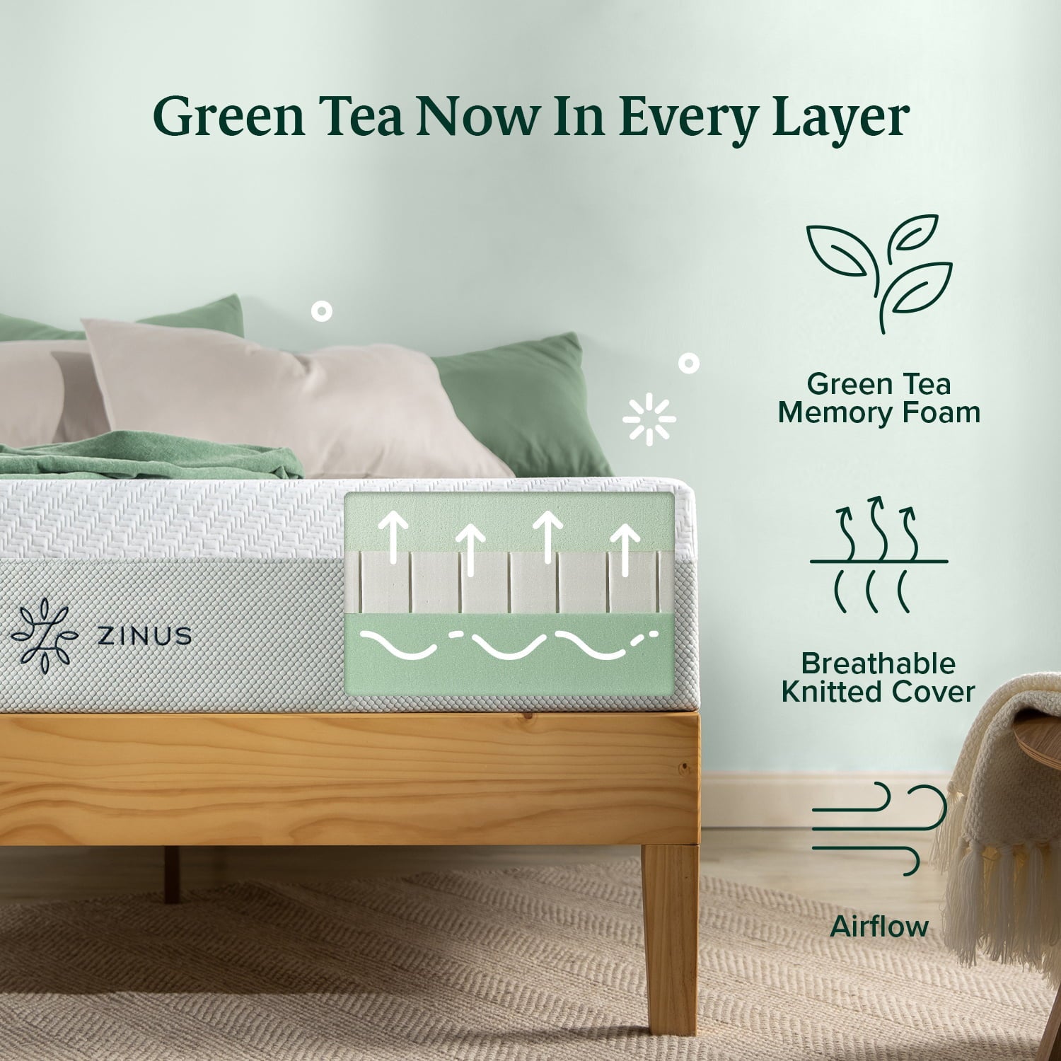 12¡± Green Tea Luxe Memory Foam Mattress, Made in the USA of US Foam and Global Materials, Queen