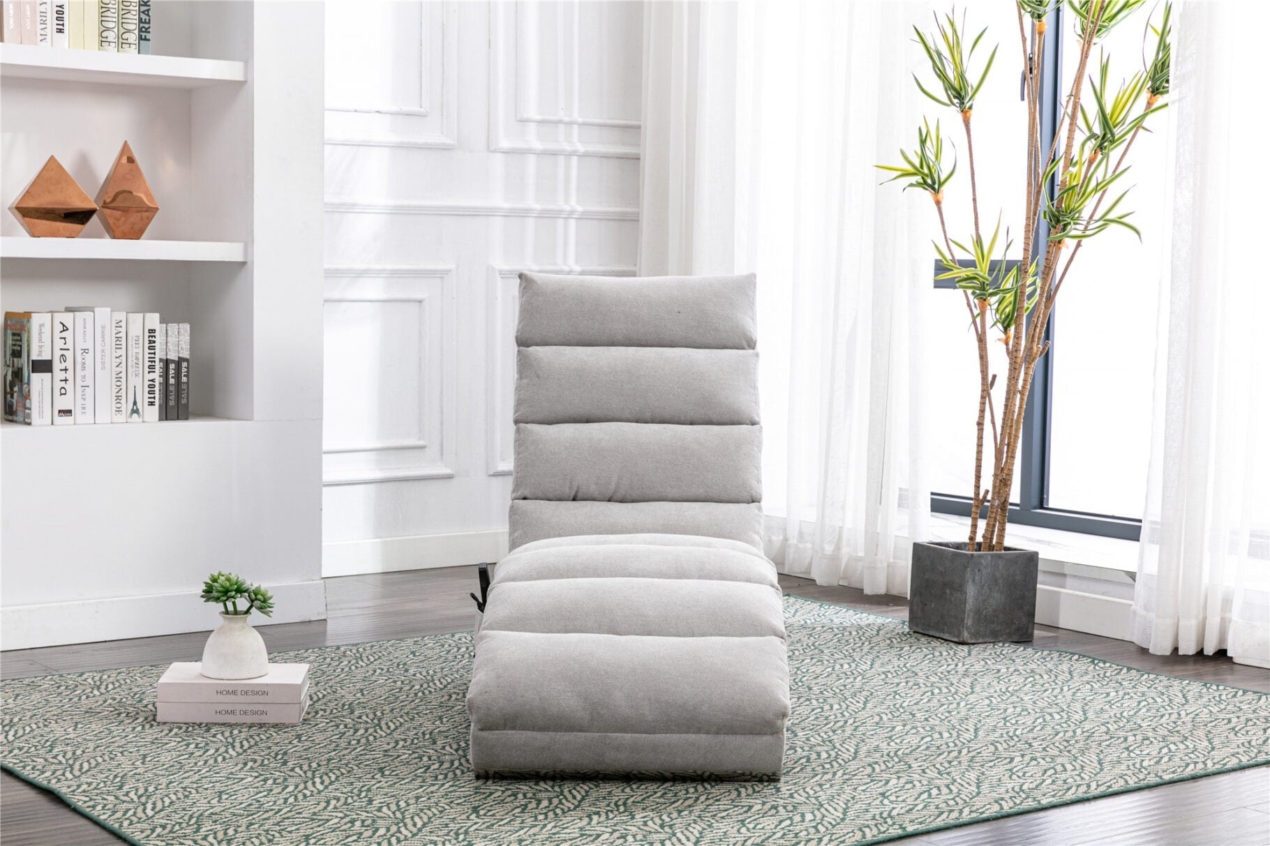 Power Massage Chaise Lounge Chair with 140° Backrest and Side Pocket, Long Lounger Armless Upholstered Chaise with Metal Legs for Office Living Room, Light Grey