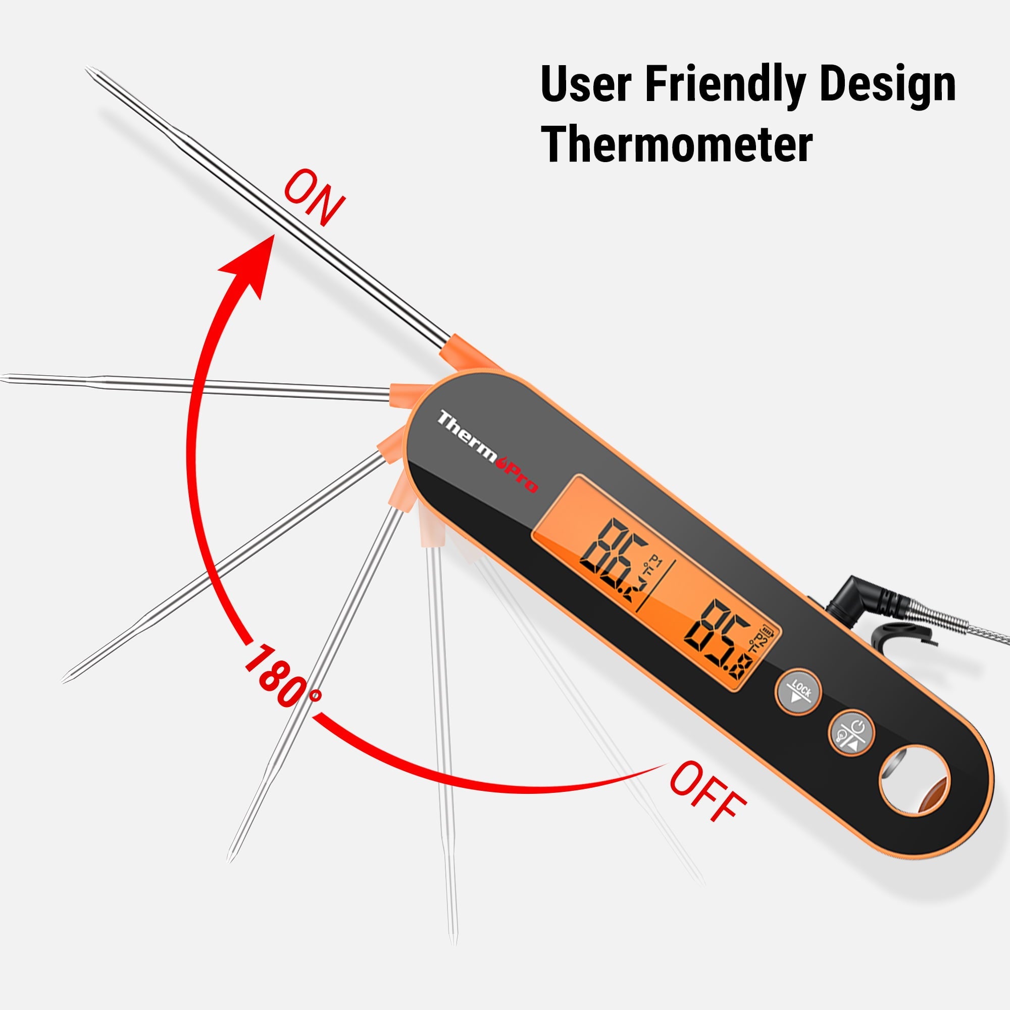 ThermoPro TP610W Programmable Dual Probe Meat Thermometer with Alarm, Rechargeable Instant Read Food Thermometer, Rotating LCD Screen, Waterproof Cooking Thermometer for Grilling, Smoker, BBQ, Oven