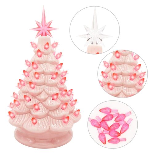 Pink Ceramic Christmas Tree,Tabletop Xmas Tree with Extra Pink Top Star