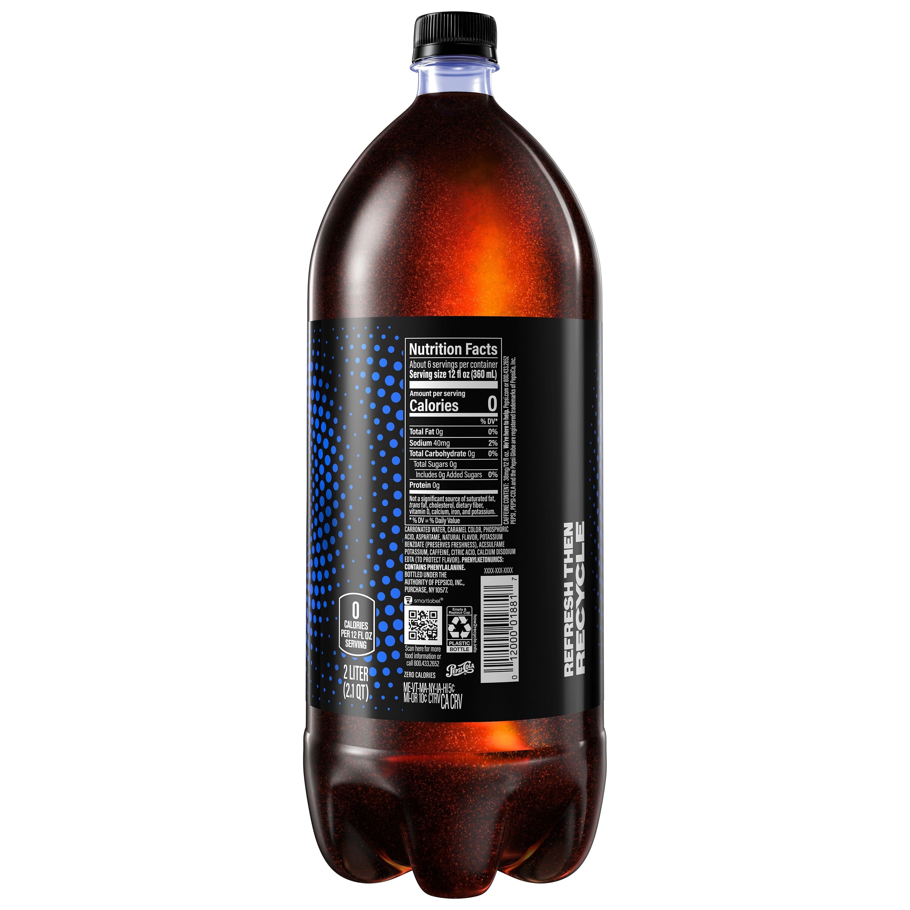 Pepsi Cola Zero Sugar Soda Pop, 2 Liter Bottle