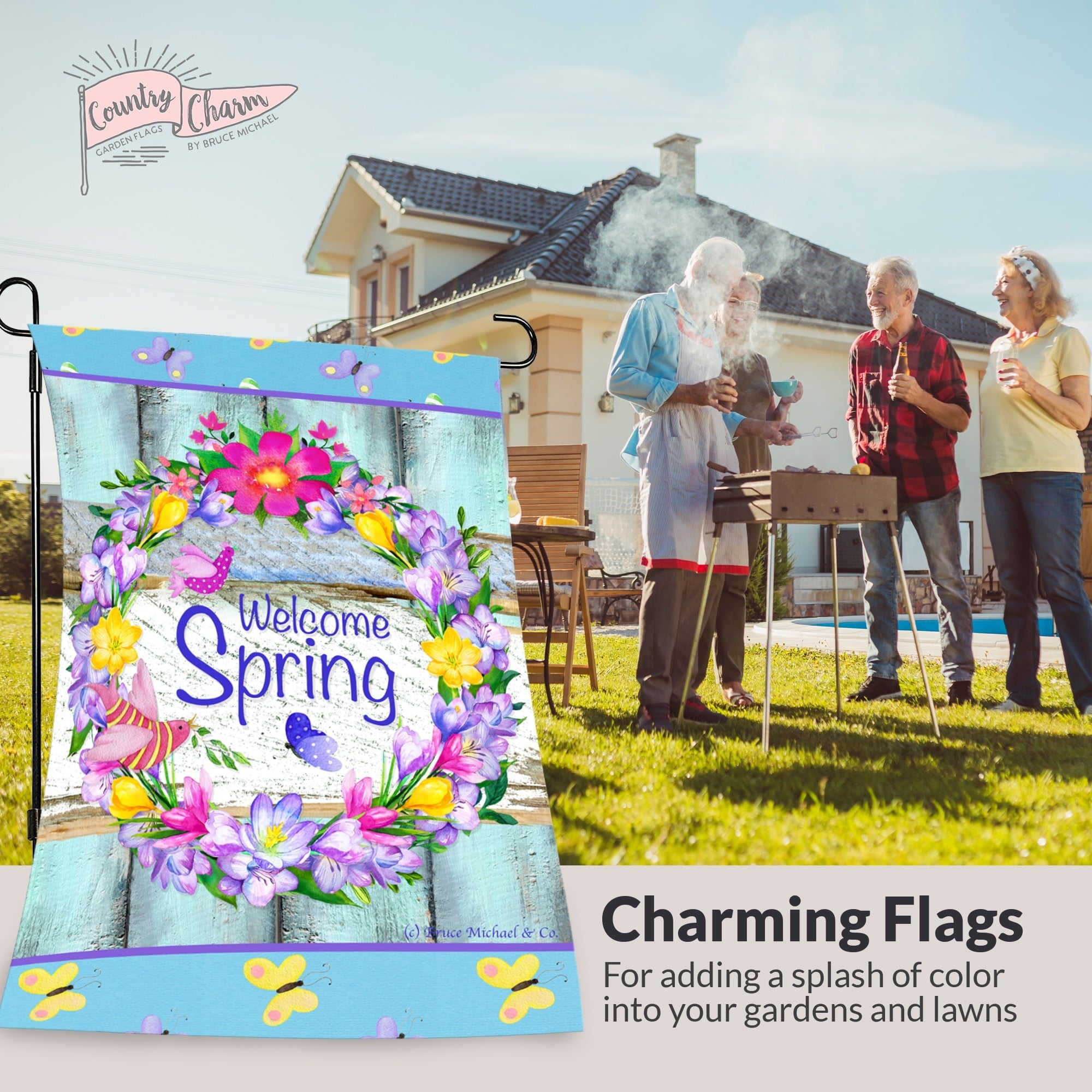 Country Charm Garden Flags (Set of 10) Double Sided 12 x 18 inch Seasonal Flags with Anti-Wind Clip Stopper