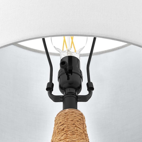 Bridleridge 25 in. Rattan Table Lamp with White Fabric Shade