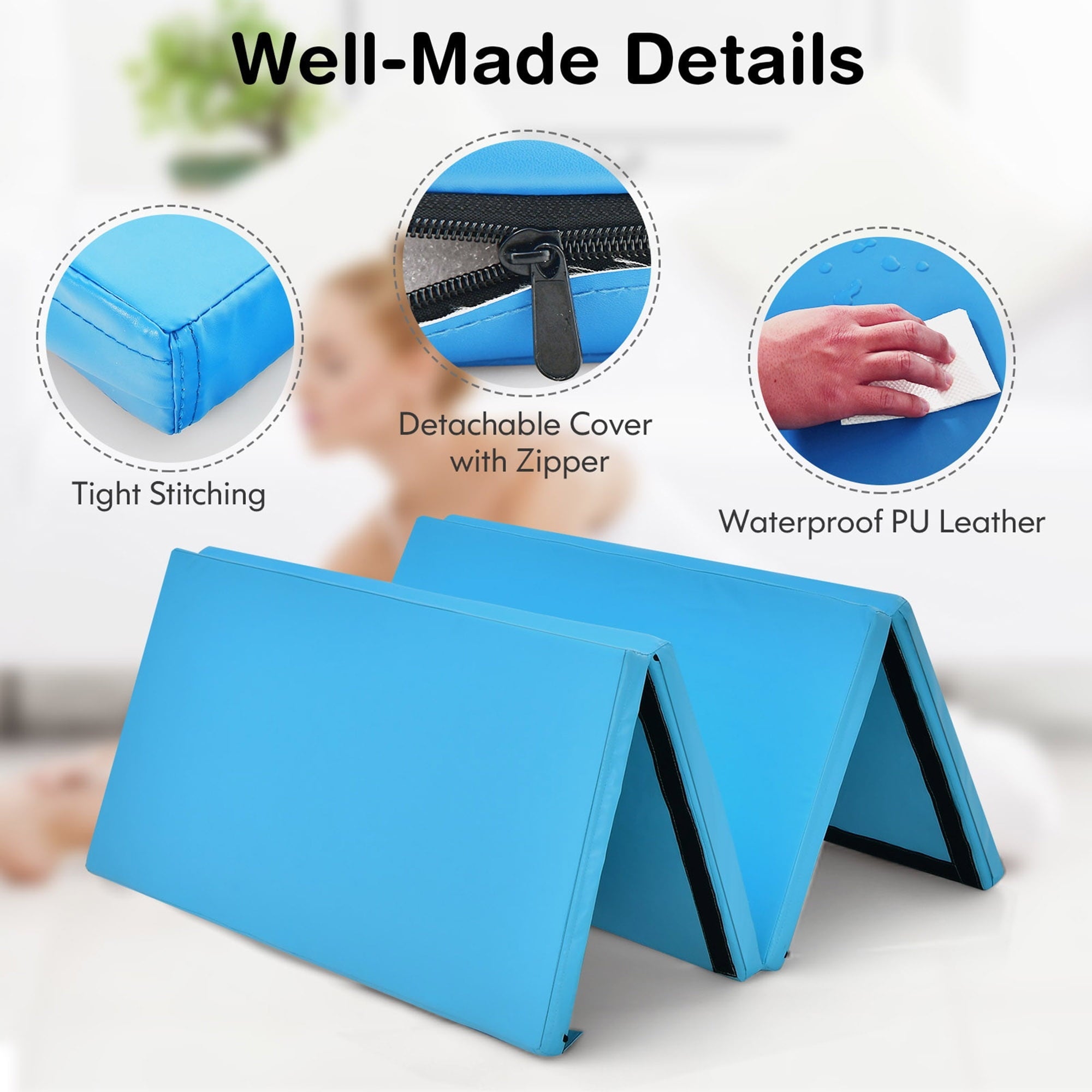 Gymax 8' x 4' x 2'' Folding Gymnastics Tumbling Mat Thickened Exercise Mat Blue
