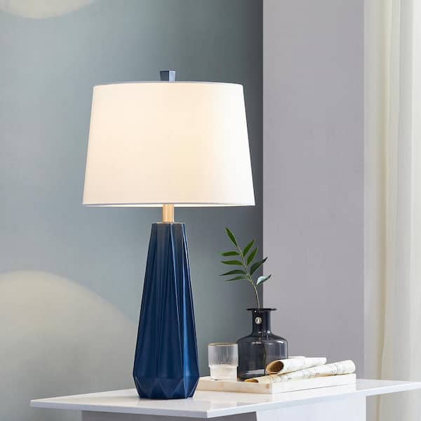 27 in. Blue Polyresin Table Lamp with Fabric Shade