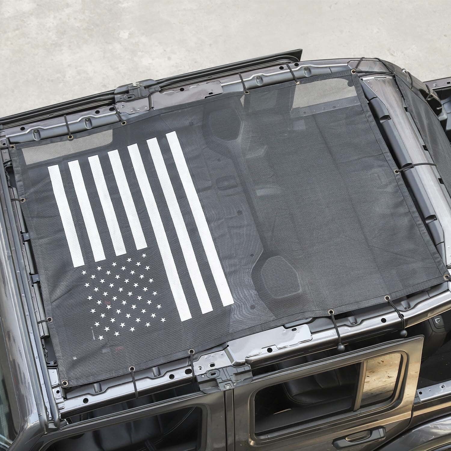 CheroCar Sunshade Bikini Top Mesh Sun Shade for Jeep Wrangler JL JLU 4-Door 2018-2022, Black