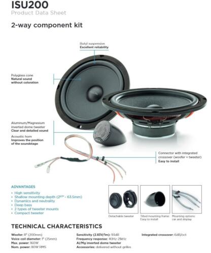 Focal Isu 200 2-Wege 20 CM Components Loudspeaker System 8 IN, 160 Watt