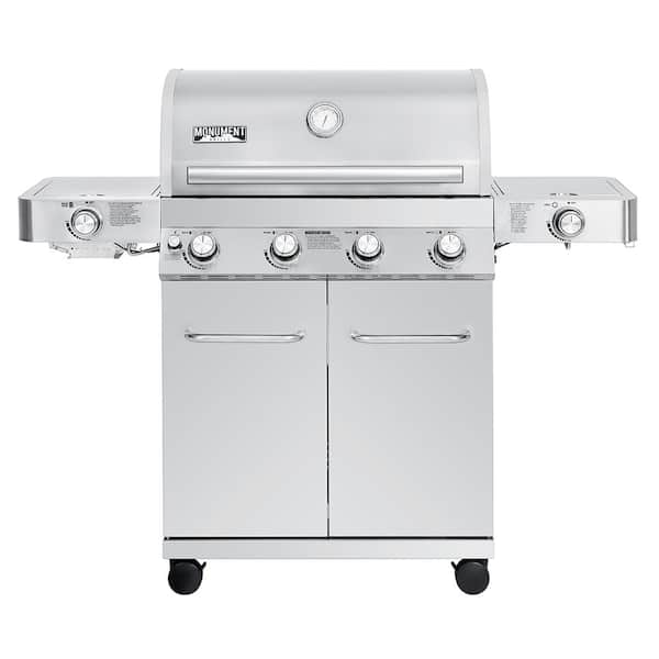 4-Burner Propane Gas Grill in Stainless with LED Controls, Side and Side Sear Burners