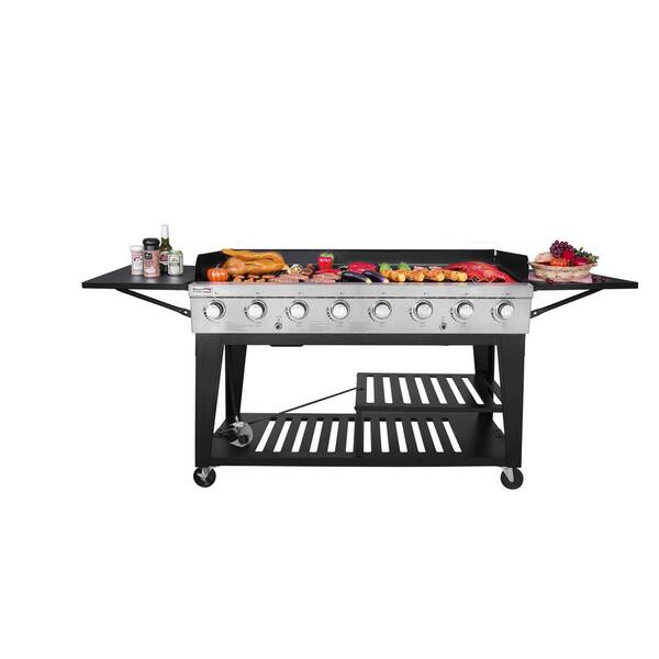 8-Burner Event Propane Gas Grill with 2 Folding Side Tables