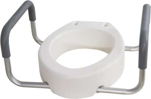 Raised Elevated Toilet Seat - Elongated Toilet Riser with Padded Aluminum Arms