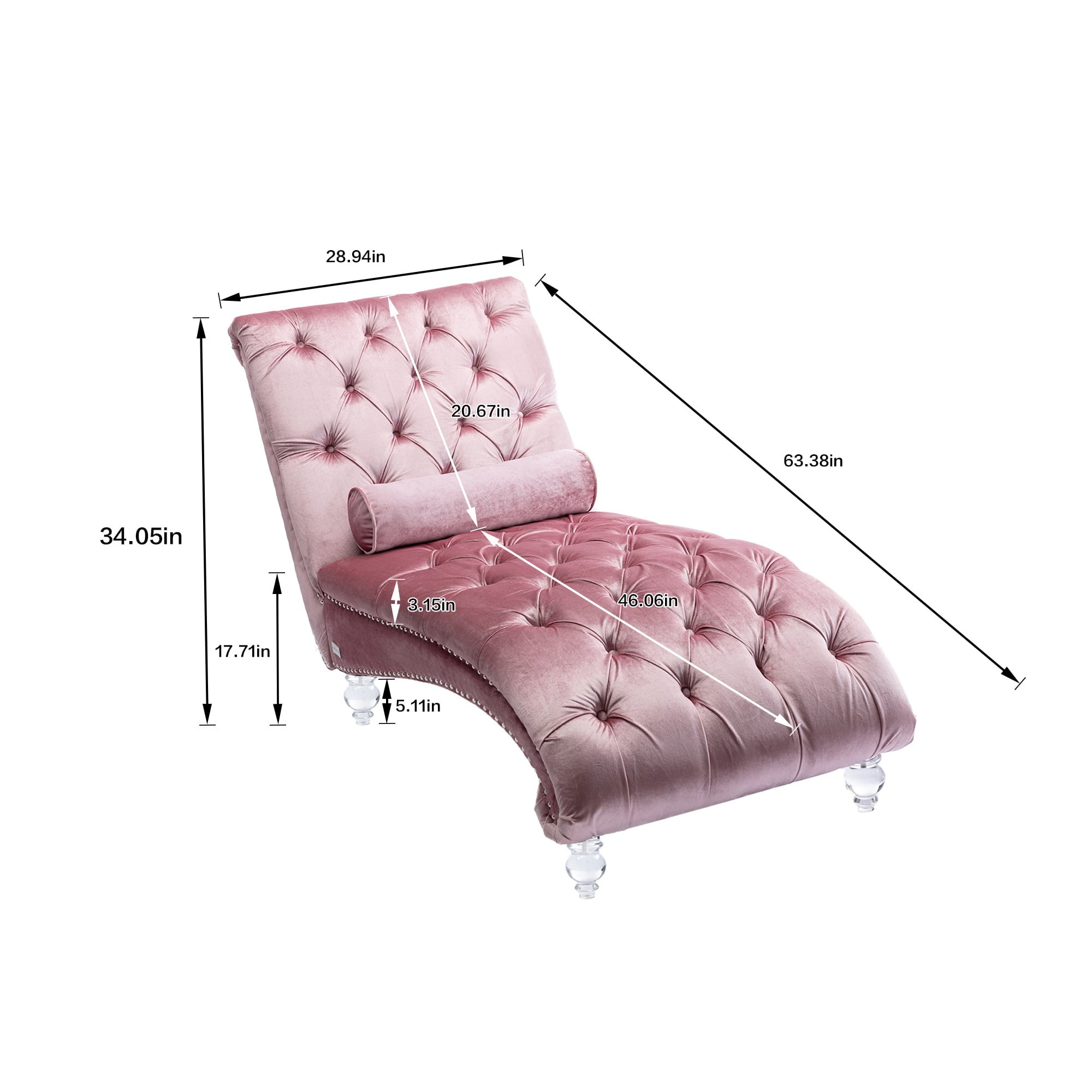 Zechuan Curved Lounge Chaise sofa, Accent Chair Sofa with Acrylic Leg, Pink