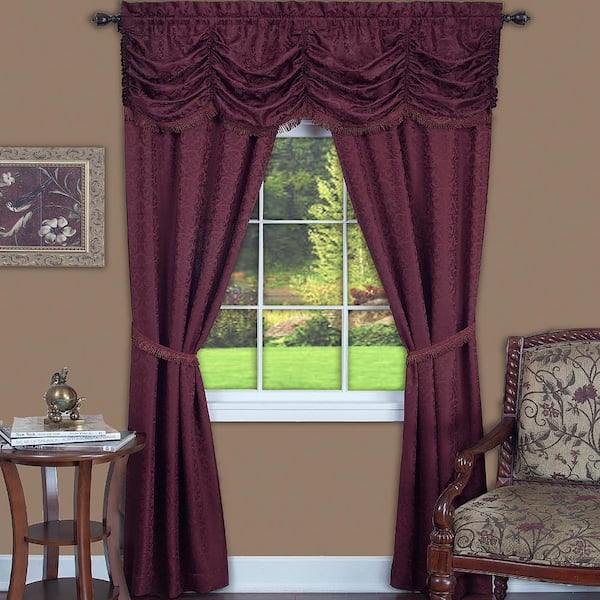 Panache 55 in. W x 63 in. L Polyester Light Filtering 5 Piece Window Curtain Set in Burgundy