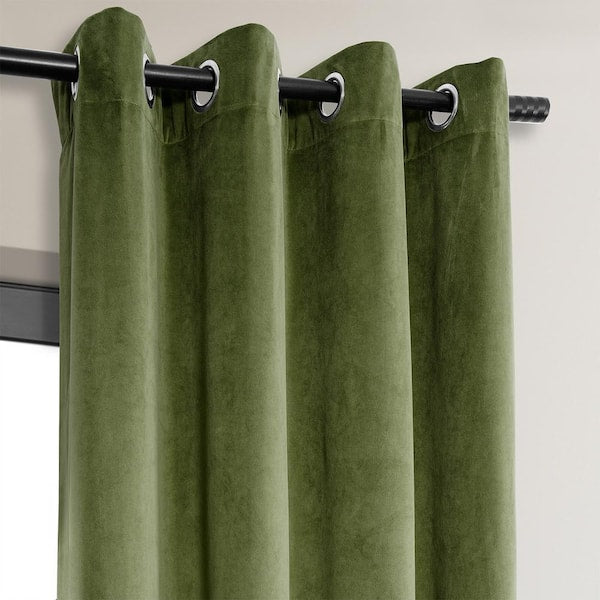 Signature Basque Green Grommet Blackout Velvet Curtain 50 in. W x 120 in. L (1 Panel)