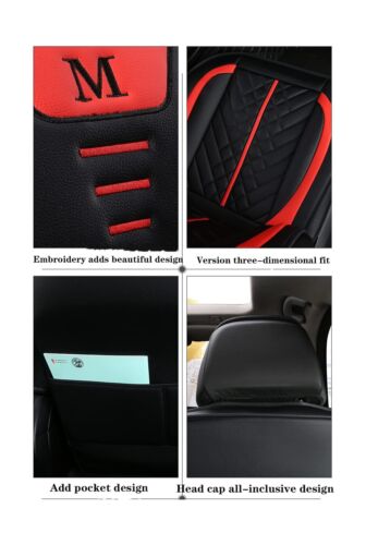 Cartoon Cat Car Seat Covers Luxury PU Leather Universal Auto Front & Rear Sea...