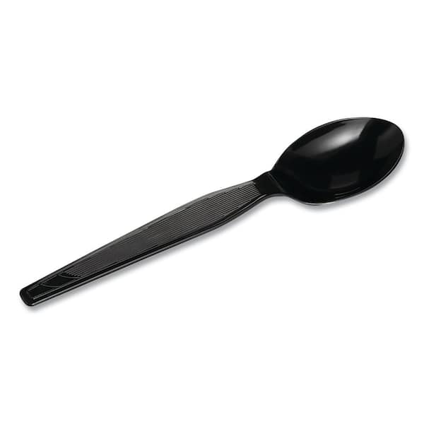 Black Heavyweight Disposable Plastic Utensils, Teaspoons, 1,000 / Carton