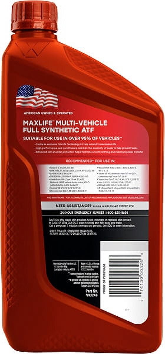 Valvoline MaxLife Multi-Vehicle Full Synthetic Automatic Transmission Fluid (ATF) 1 QT