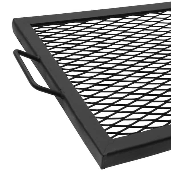 40 in. X-Marks Black Steel Rectangle Fire Pit Cooking Grill