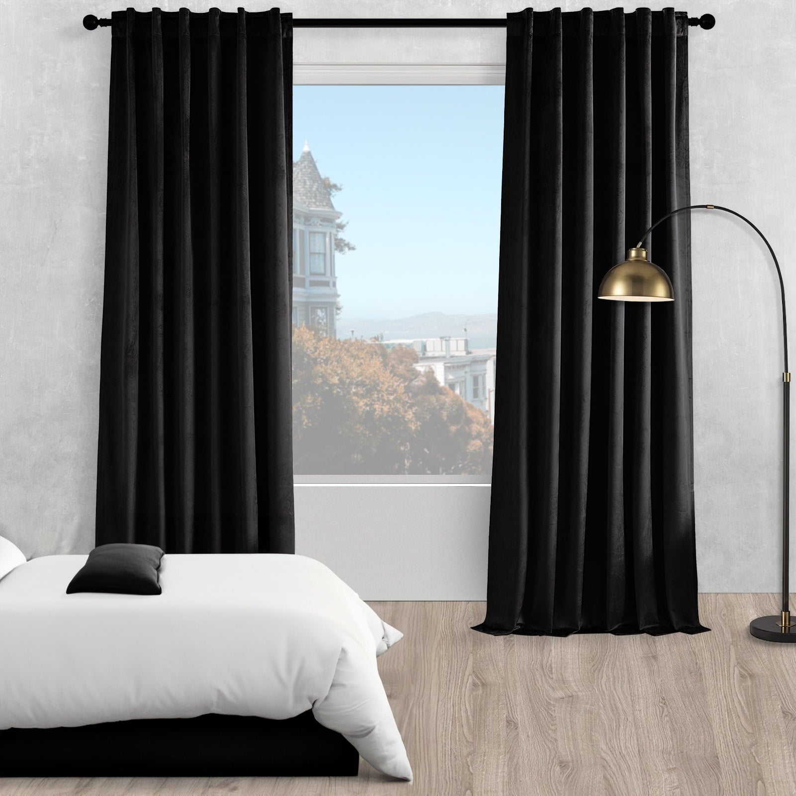 Topfinel 100% Blackout Luxury Velvet Curtain, 84 Inches Long Rod Pocket Back Thermal Insulated Noise Reduce Curtains for living room Bedroom, 2 Panels,52 x 84 Inch,Black