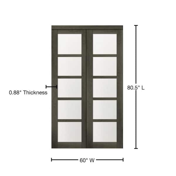 60 in. x 80.50 in. 5 Lite 5 Panel Iron Age Finished MDF Sliding Door