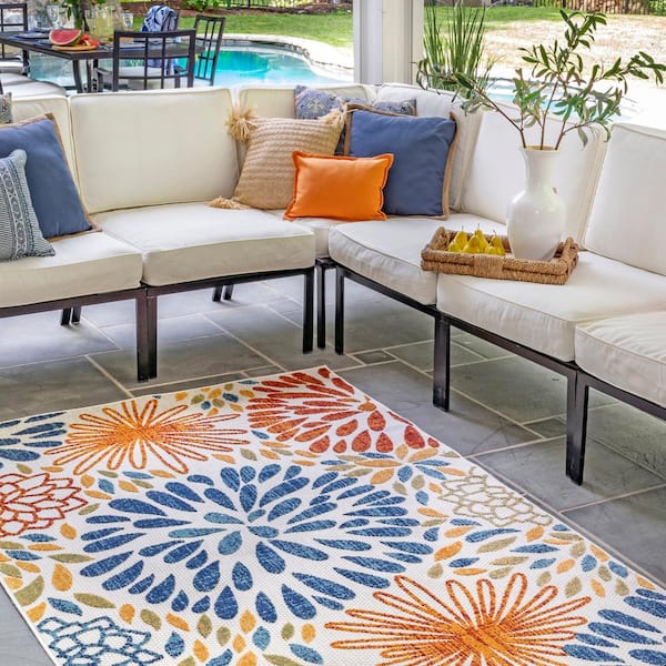 Irina Modern Bohemian Floret Multi 8 ft. x 10 ft. Indoor/Outdoor Patio Area Rug