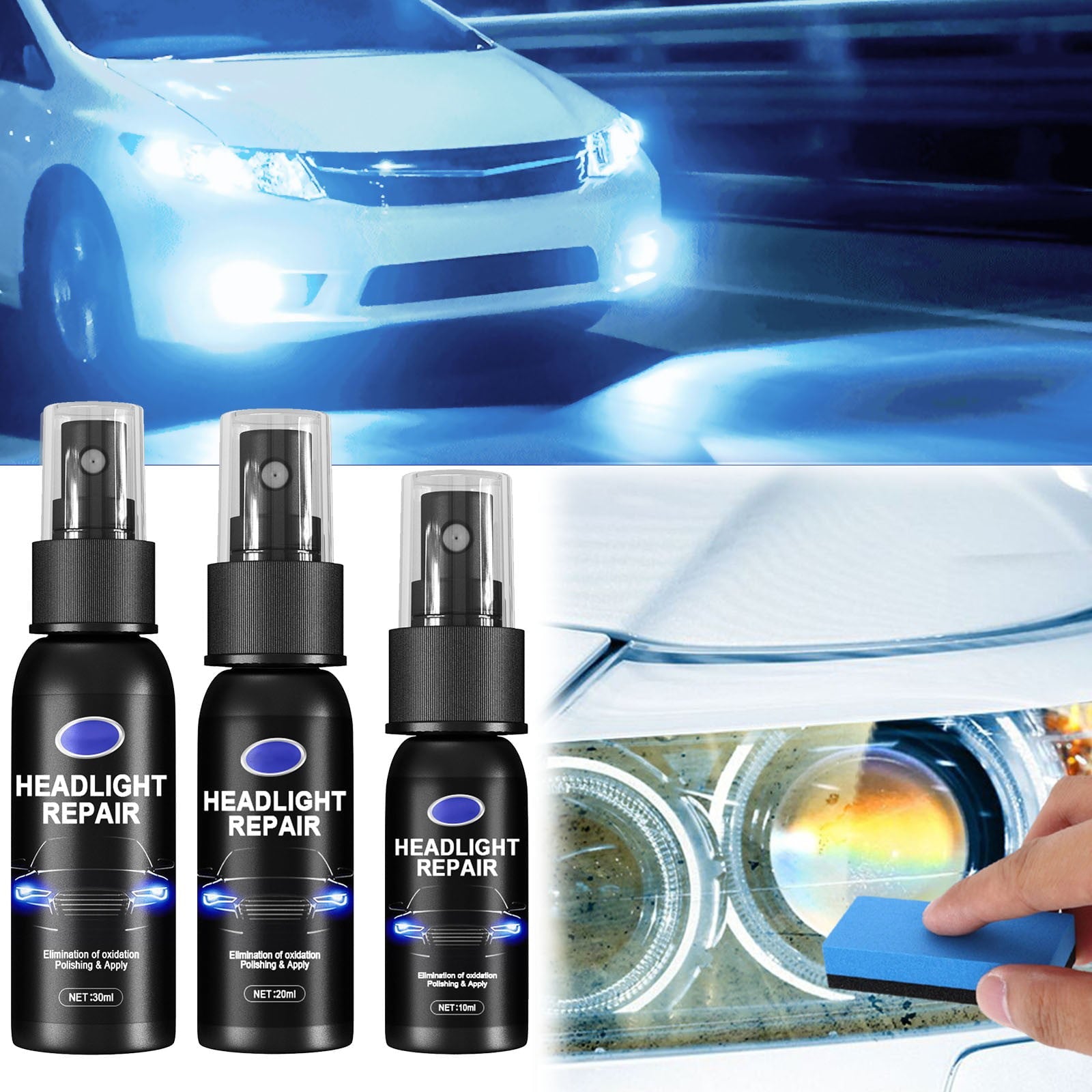 CLZOUD Car Care Repair 1 Bottle of Headlight Spray Car Headlight Scratch Agent Polishing Lampshade Headlight Kit Liquid Polish Renewals 30ml