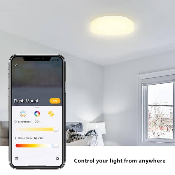 11 in. White Integrated LED Dimmable Flush Mount Puff with Adjustable CCT and RGB at 1400 Lumens Powered by Hubspace