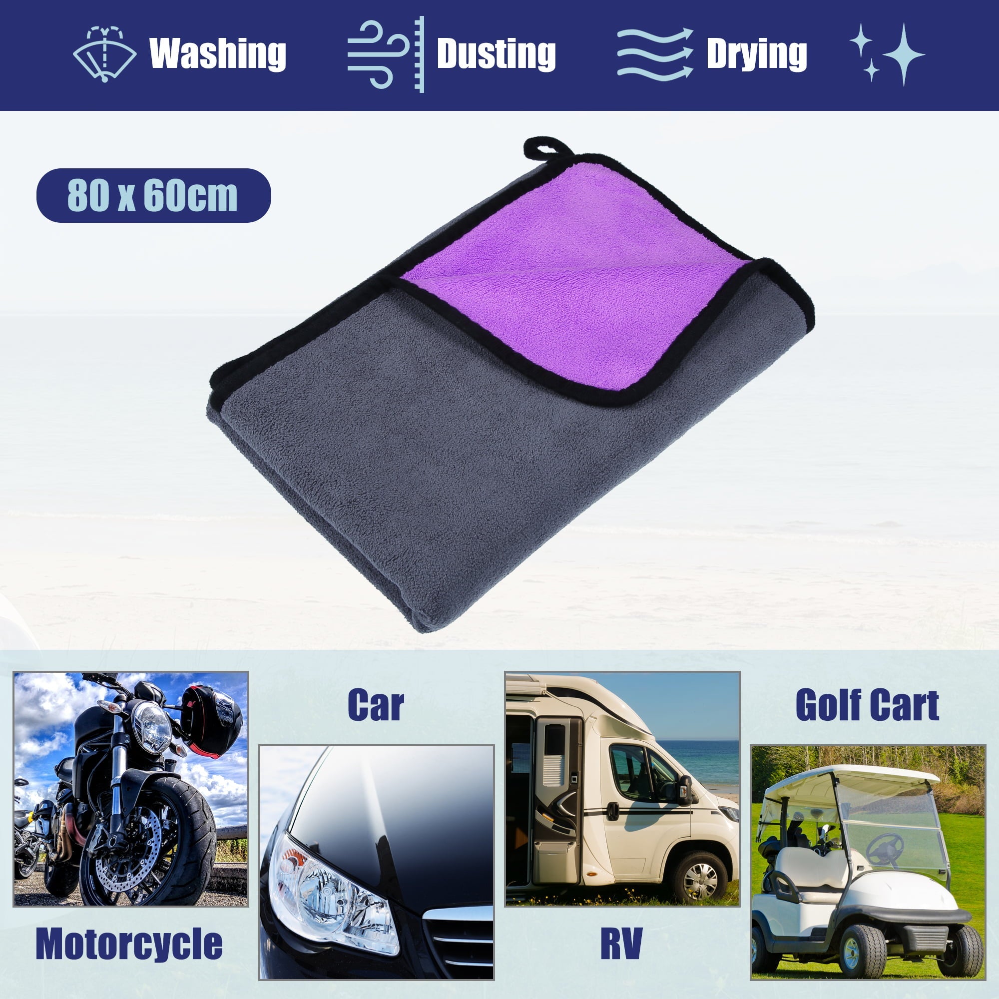 Grey Purple 80 x 60cm Microfibre Car Drying Towel Extra Large Car Cleaning Super Absorbent Car Drying Cloth Dryer 2pcs