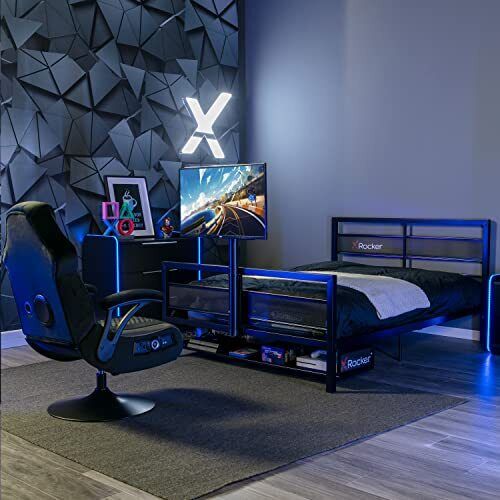 Basecamp Modern Gaming Bed, Metal Mesh Frame,Sleek Modern Design TV Mount(Full )
