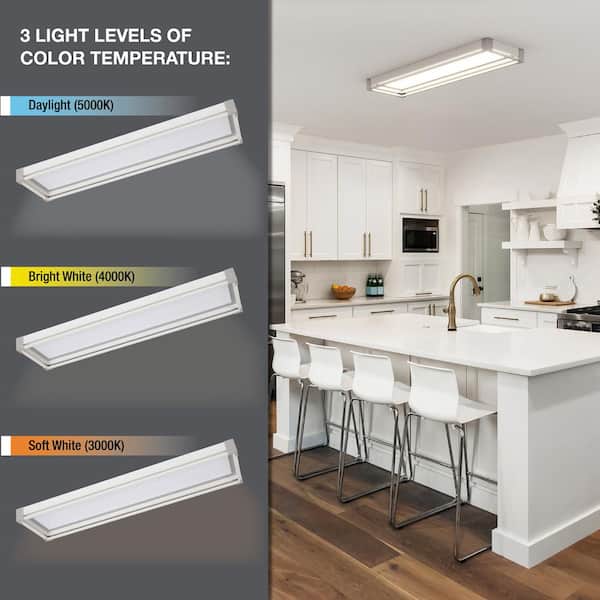 Sebastian 48 in. x 13 in. Modern White Satin Nickel CCT Selectable LED Flush Mount Ceiling Light 4000 Dimmable Lumens