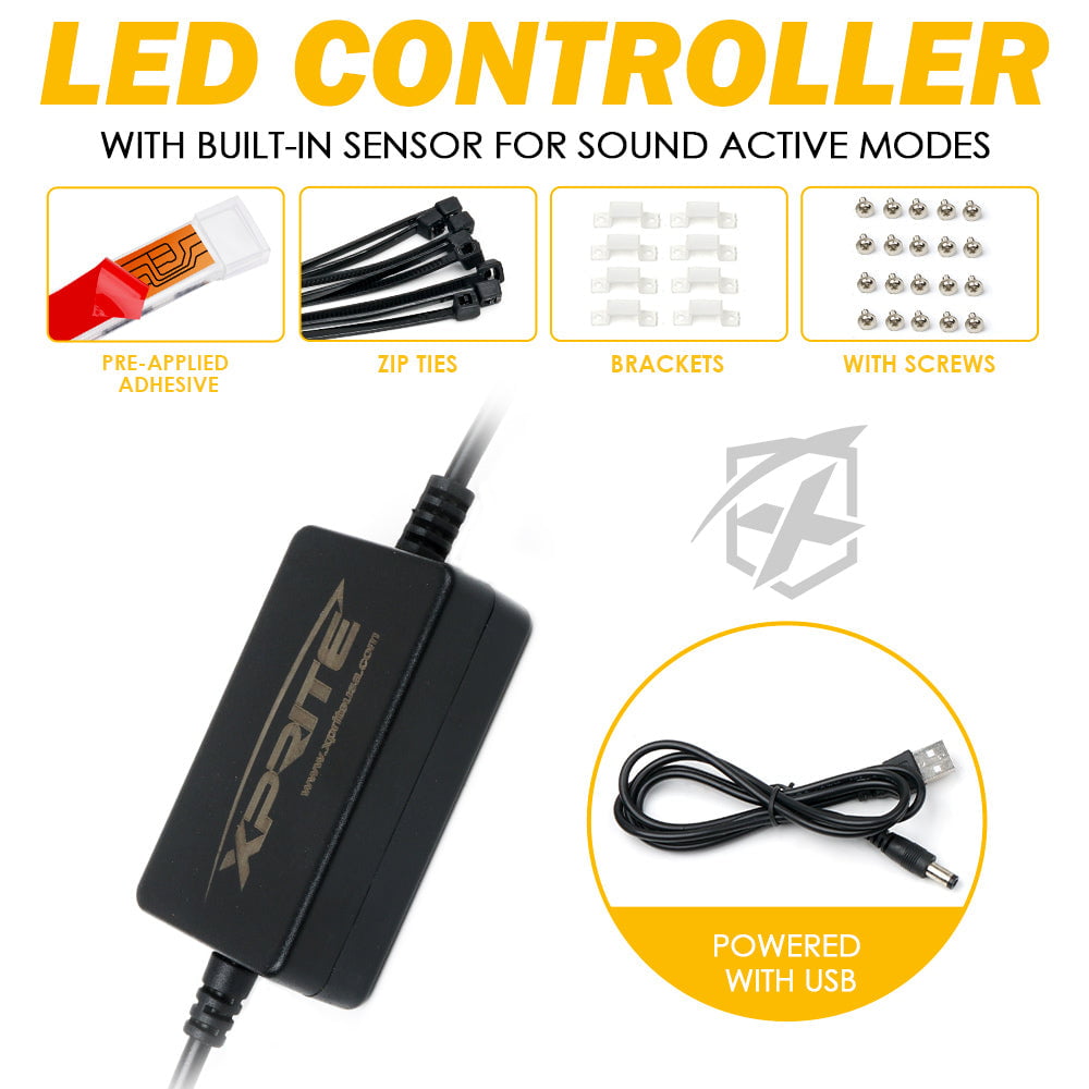 Xprite 4PC Celestial Series Bluetooth and Remote Control RGB LED Interior Car Light Set - Powered by USB