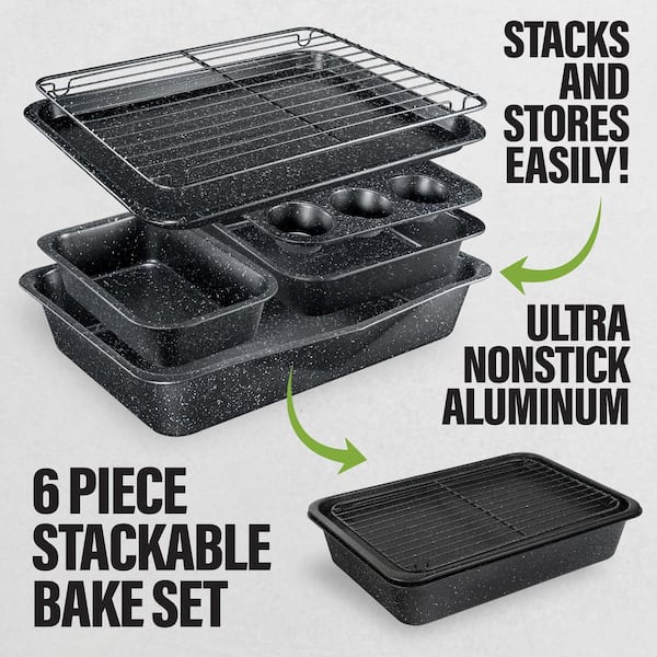 StackMaster 6-Piece Carbon Steel Diamond Infused Nonstick Space Saving Stackable Bakeware Set