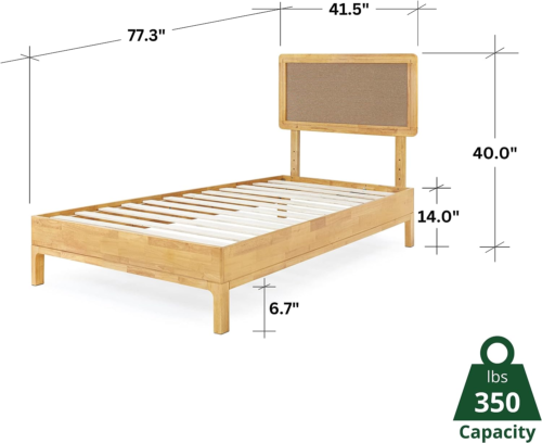 Nipe (New) 14 Inch Deluxe Bed Frame with Adjustable Headboard - Rustic & Bohemia
