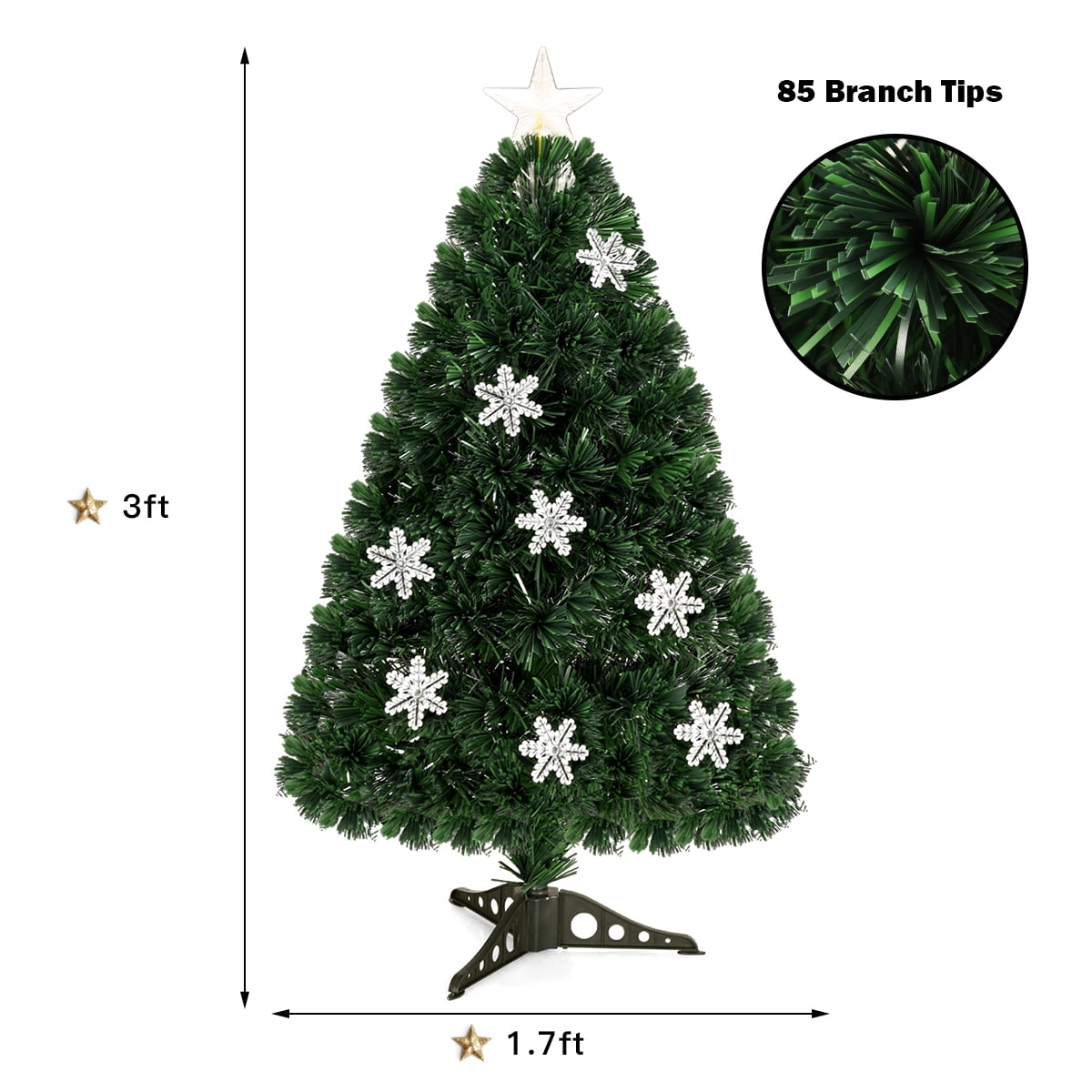 Gymax Fiber Optic 3' PVC Artificial Christmas Tree LED Lights Snowflakes Decoration