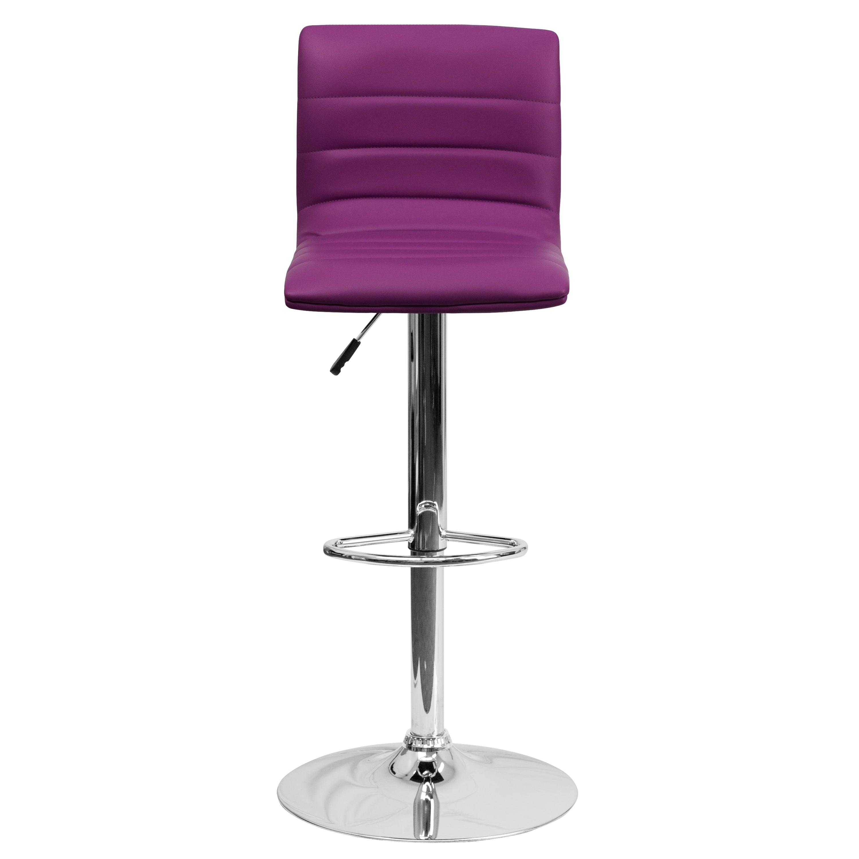 Flash Furniture Betsy Modern Purple Vinyl Adjustable Bar Stool with Back, Counter Height Swivel Stool with Chrome Pedestal Base