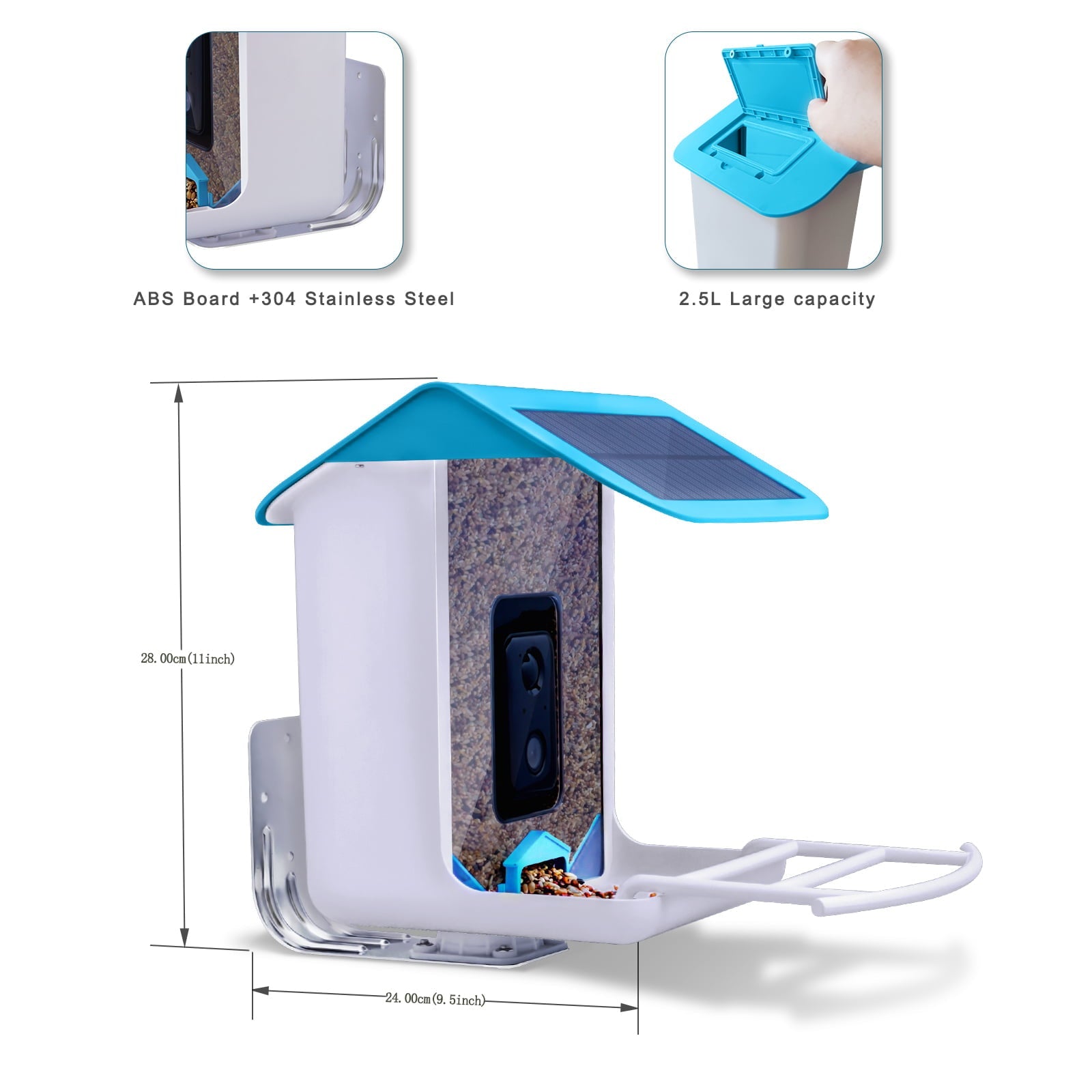 Bird Feeder with Camera,YBLOC Bird House,AI Smart Bird Feeder,Camera 1080P HD Video,AI Identify Bird,Wifi ,Blue