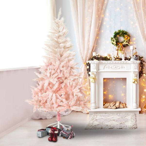 7 ft. Pink Unlit Spruce Artificial Christmas Tree with Metal Stand and Automatic Open