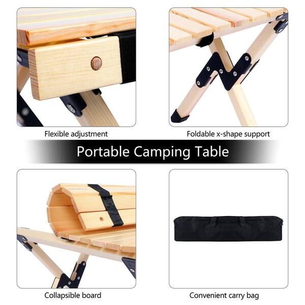 23.20 in. Light Brown Wood Rectangle Wood Picnic Table 4-seats with carry bag