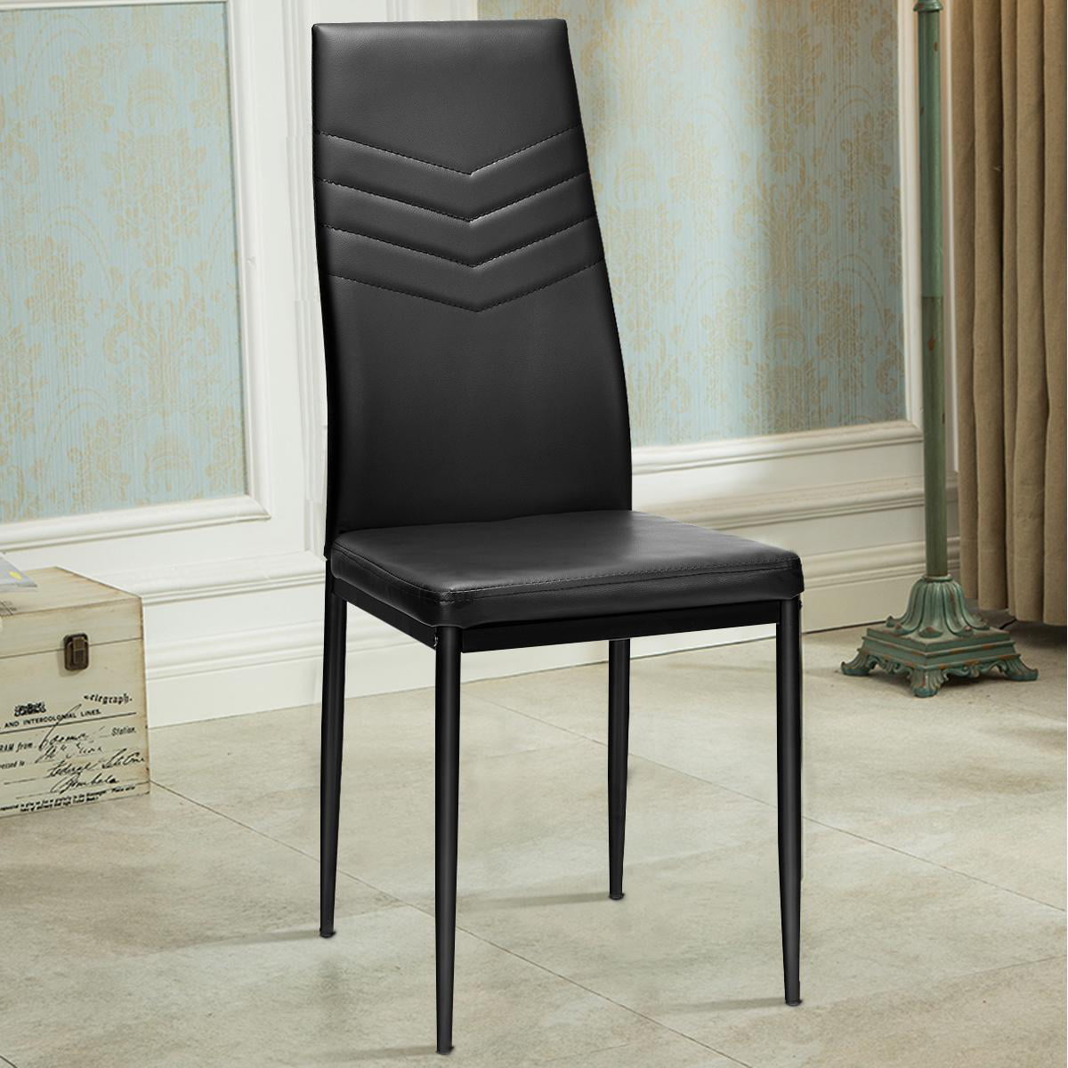 Giantex Dining Chairs Set of 4 Black PVC Dining Room Chairs Modern Soft Leather Padded Living Room Side Chairs with Sturdy Metal Legs & Non-Slip Feet Pads