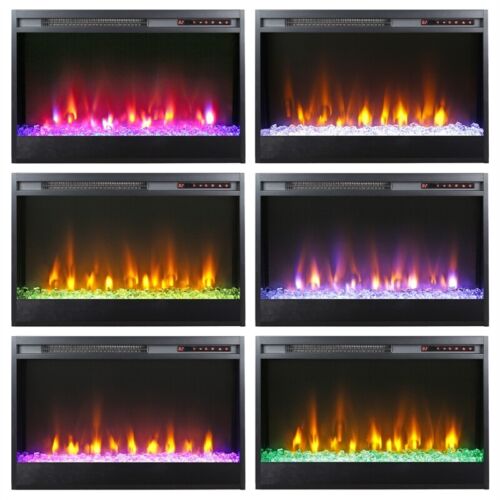 Henn&Hart 68" Black Grain/Glass Fireplace Insert TV Stand