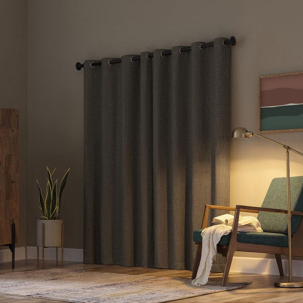 Rafaela Chenille 100%  50 in. W x 96 in. L Blackout Grommet Curtain Panel in Coal Gray