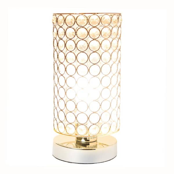 10.75 in. 1-Light Chrome Elipse Crystal Bedside Nightstand Cylindrical Uplight Table Lamp