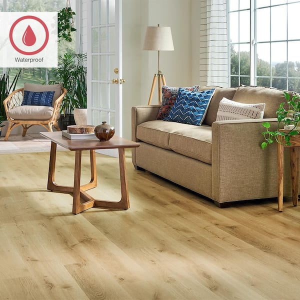 Outlast+ Golden Briar Oak 12 mm T x 7.4 in. W Waterproof Laminate Wood Flooring (19.6 sqft/case)