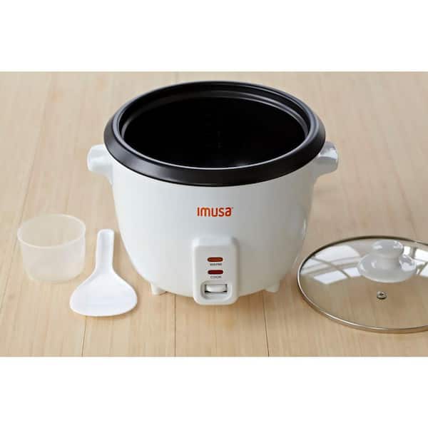 8-Cup Non-Stick White Rice Cooker with Non-Stick Cooking Pot