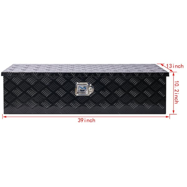 10.2 in. H x 39 in. W x 13 in. D Black Aluminum Tool Box, Heavy-Duty Truck Bed Tool Box Cube Storage Bin with Lock Keys