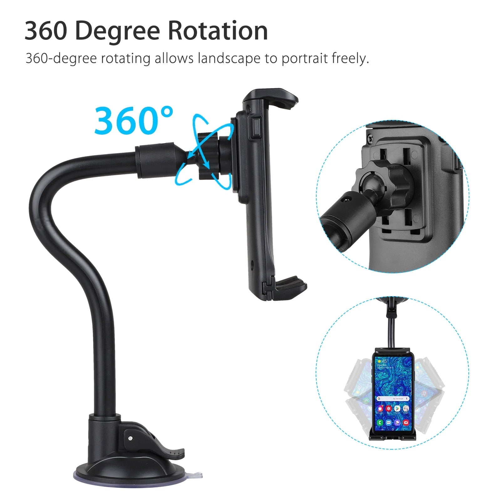 Tablet Car Mount Holder, TSV Long Arm Suction Cup Mount Stand Cradles for 4-12inch Tablet Cell Phone SUV Truck Vehicle Auto, Windshield Mount Holder, 360degree Rotating Hands-Free Navigation